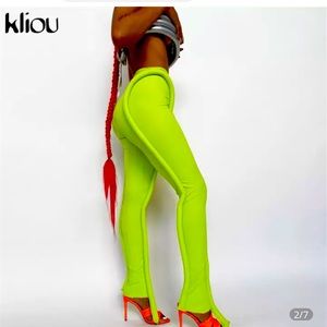 Neon green thick piped spandex legging  pant